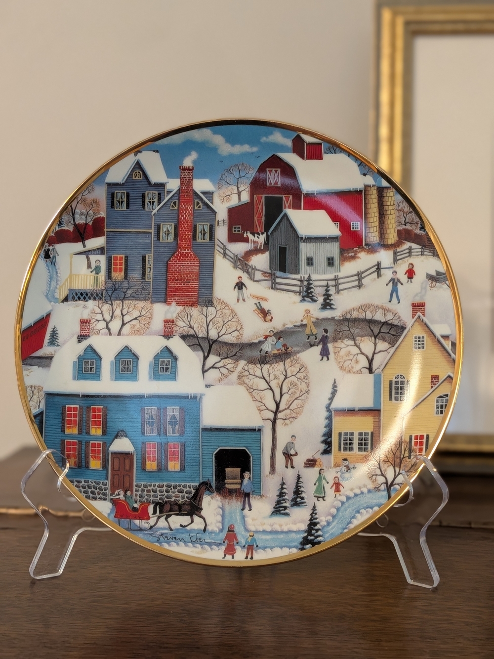 Folk Art plate Winter's Eve" collector plate by artist Steven Klein